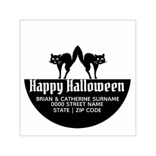 Tampon Auto-encreur Chat silhouette fun halloween adresse de retour