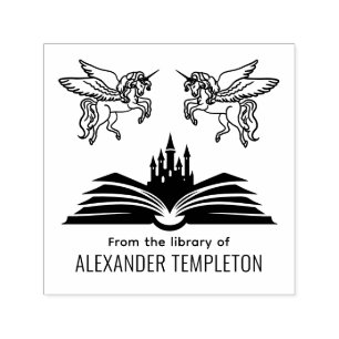Tampon Auto-encreur Château de livre de licornes « De la bibliothèque 