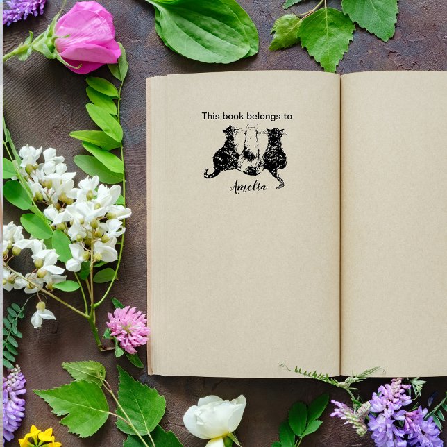 Tampon Auto-encreur Chats noirs et blancs Illustré Ce livre appartient (Créateur téléchargé)