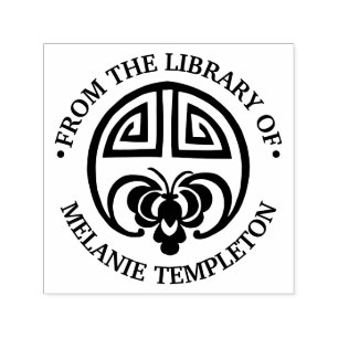 Tampon Auto-encreur Chauve-souris chinois "De la bibliothèque de" Nom