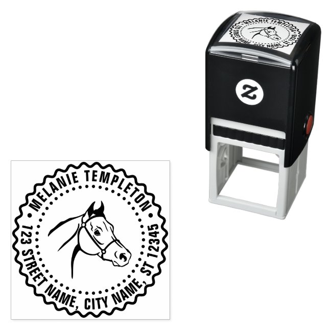 Tampon Auto-encreur Cheval Head Line Art FF Nom Adresse de retour (En situation)