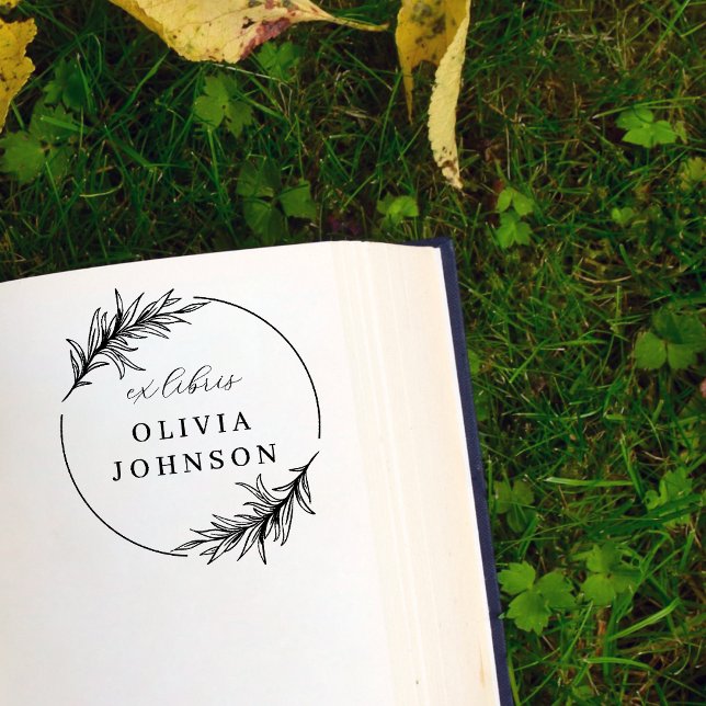 Tampon Auto-encreur Chic Botanique Feuille Script Ex Libris Nom person (Créateur téléchargé)