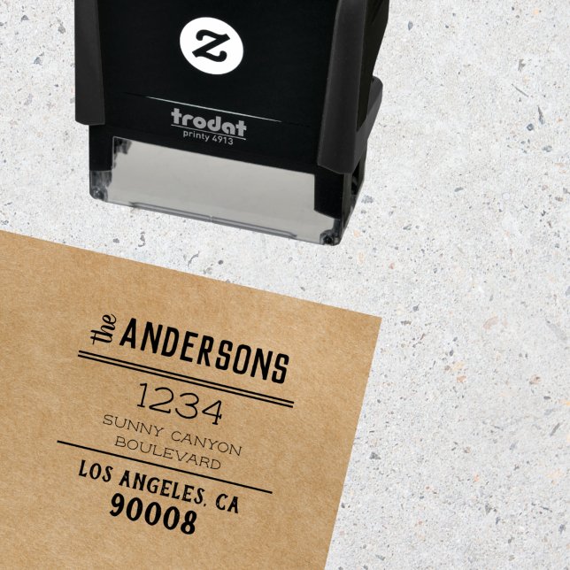 Tampon Auto-encreur Chic Rustic Grand Nom De Famille Adresse Personnal (Créateur téléchargé)
