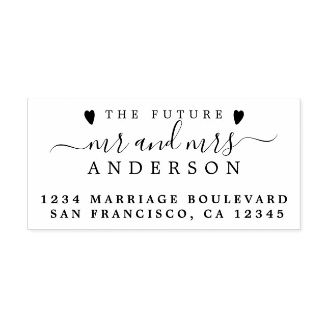 Tampon Auto-encreur Chic Script Future M. Mme Mariage Adresse de retou (Design)