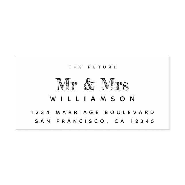 Tampon Auto-encreur Chic Script Future M. Mme Mariage Adresse de retou (Design)