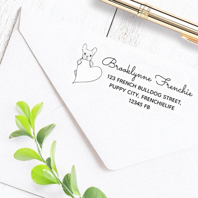 Tampon Auto-encreur Chien avec un coeur Français Bulldog Adresse de re (Créateur téléchargé)