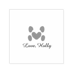 Tampon Auto-encreur Chien coeur patte rose animal familier ajouter nom