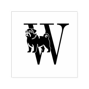 Tampon Auto-encreur Chien de carlin sur une seule initiale simple #3