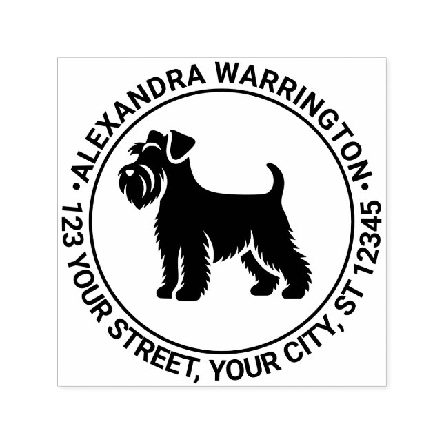 Tampon Auto-encreur Chien Mini Schnauzer Debout Sil Nom Ret Adresse (Design)