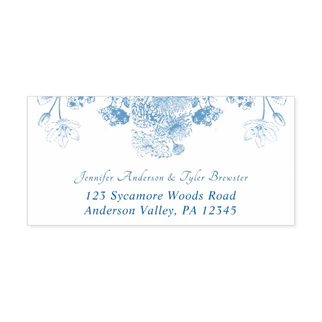 Tampon Auto-encreur Chine Florale Bleue et Blanche Motif Adresse de re (Design)