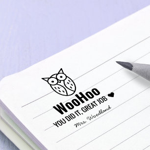 Tampon Auto-encreur Chouette de motivation WooHoo personnalisée pour e