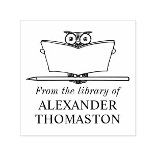 Tampon Auto-encreur Chouette fantaisiste lisant un grand livre Nom de 
