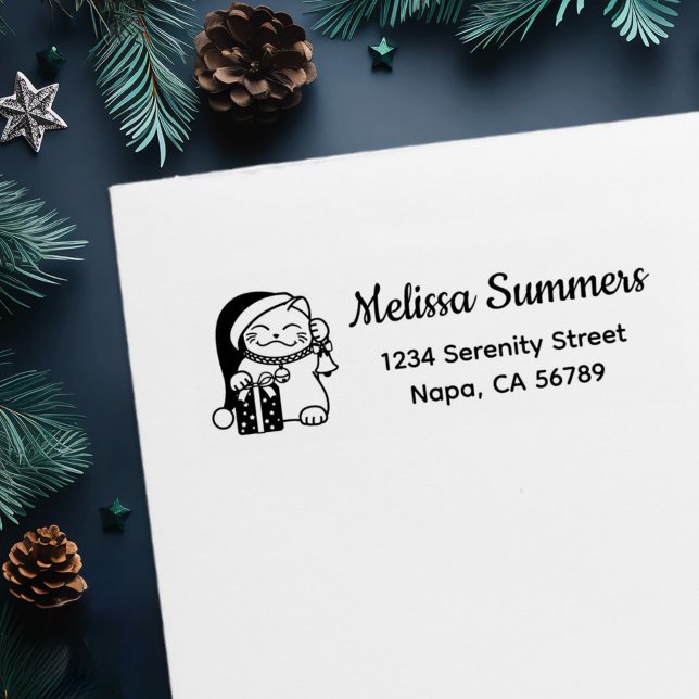 Tampon Auto-encreur Christmas Cat Return Address (Créateur téléchargé)