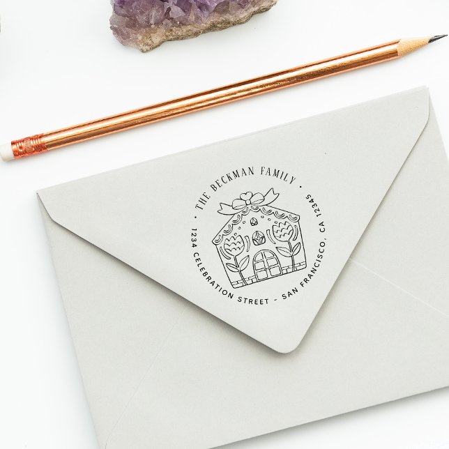 Tampon Auto-encreur Christmas Gingbread Fête de Noël Adresse de retour (Christmas Gingerbread Holiday Party Return Address Self-inking Stamp)