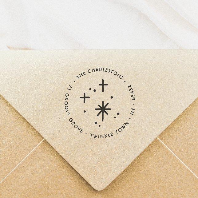 Tampon Auto-encreur Christmas Sparkles Nom de famille Adresse de retou (Créateur téléchargé)