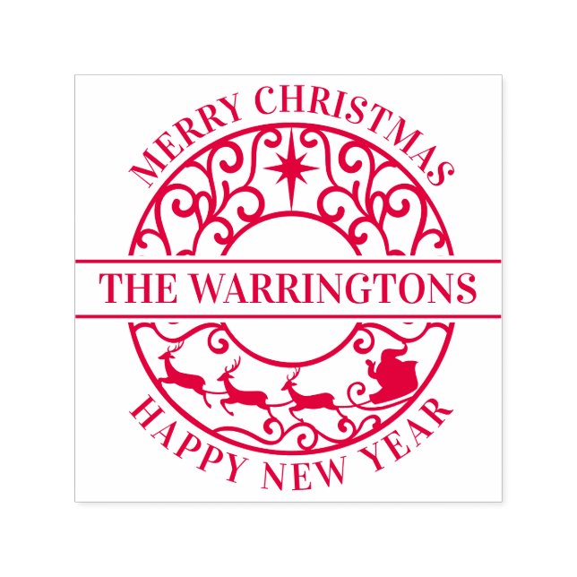 Tampon Auto-encreur Christmas Star, Sleigh Lacy Filigree Family Name (Design)