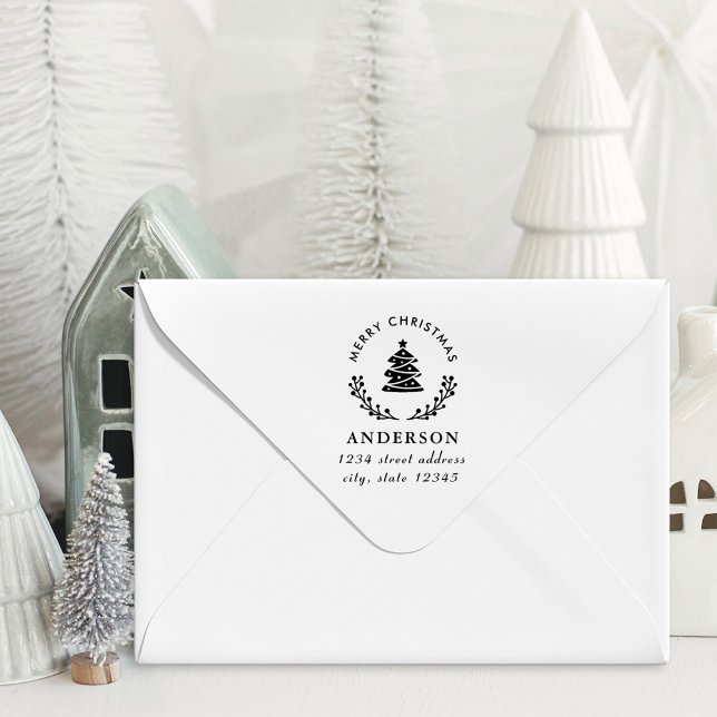 Tampon Auto-encreur Christmas Tree Globe Nom de famille Adresse de ret (Créateur téléchargé)