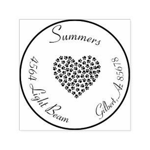 Tampon Auto-encreur Circle retour Adresse Animal Chien Chat Paw Coeur