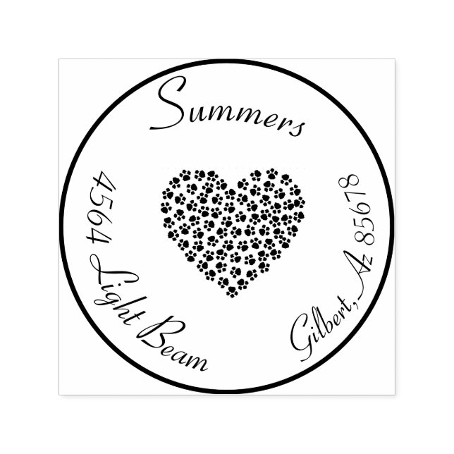 Tampon Auto-encreur Circle retour Adresse Animal Chien Chat Paw Coeur (Design)