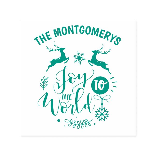 Tampon Auto-encreur Citation de Noël Joy to the World Monogram Nom (Design)