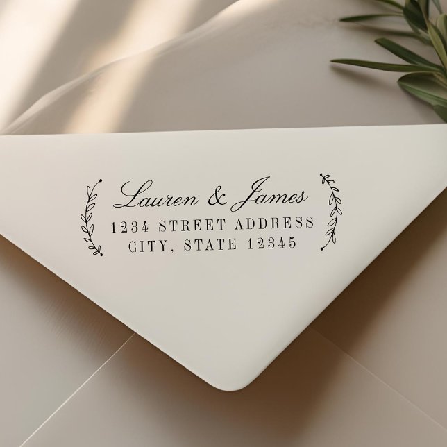 Tampon Auto-encreur Classic Botanical Couple Names Mariage Adresse (Créateur téléchargé)