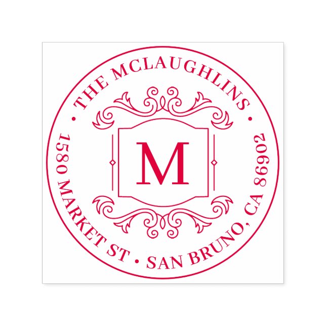 Tampon Auto-encreur Classic Deco Monogramme Rond Adresse de retour (Design)