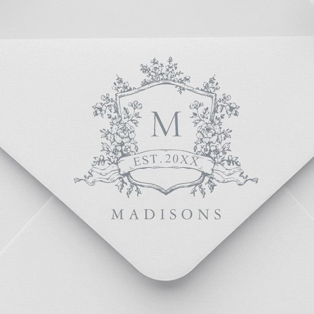 Tampon Auto-encreur Classic Floral Crest Monogram (Créateur téléchargé)