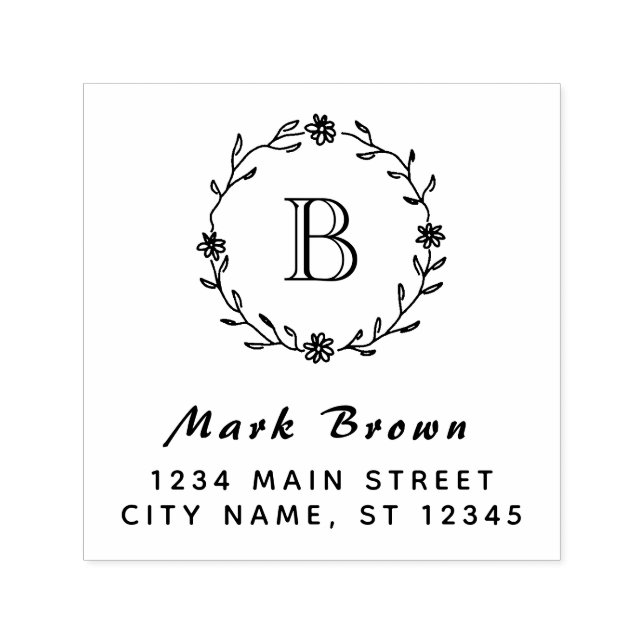 Tampon Auto-encreur Classic Laurel Wreath Monogramme Adresse de retour (Design)