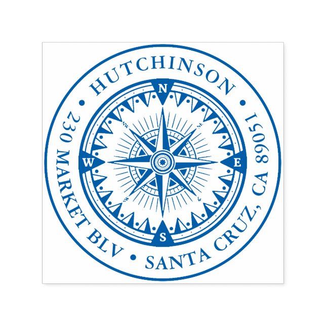 Tampon Auto-encreur Classic Nautical Compass Round Adresse de retour (Design)