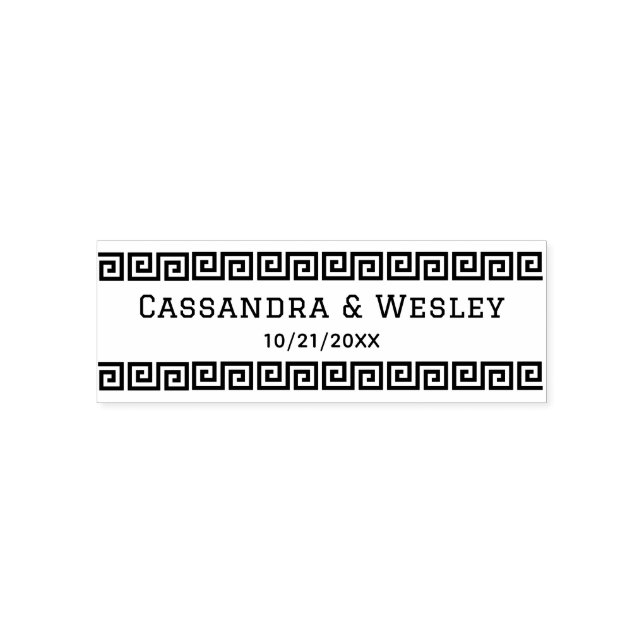 Tampon Auto-encreur Clé grecque S Couple de la frontière Nom Date (Design)