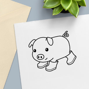 Tampon Auto-encreur Cochon de porc mignon en bottes en caoutchouc