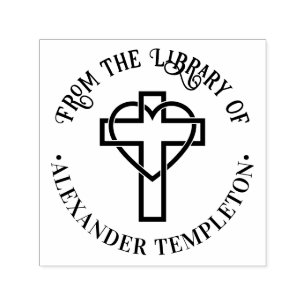 Tampon Auto-encreur Cœur entrelacé de croix « De la bibliothèque de »
