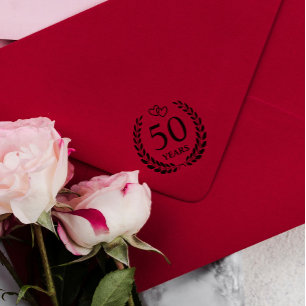 Tampon Auto-encreur Coeurs bloqués couronne 50e anniversaire de Mariag