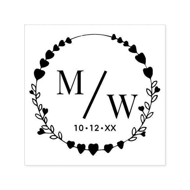 Tampon Auto-encreur Cœurs de couple 2 monogramme initial espacement di (Design)