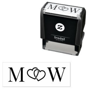 Tampon Auto-encreur Cœurs Enlacés Couple Mariage 2 Monogramme Initial