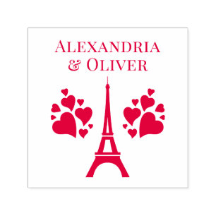 Tampon Auto-encreur Coeurs Tour Eiffel Prénom ou couple