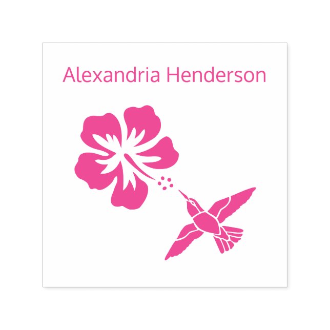 Tampon Auto-encreur Colibri Hibiscus Nom Monogramme  (Design)