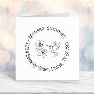 Tampon Auto-encreur Colibri près de Fleurs Adresse ronde