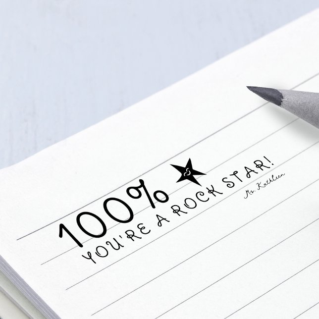 Tampon Auto-encreur Commentaire positif 100% Vous êtes un professeur s (Positive Feedback 100% You're A Rock Star Teacher Self-inking Stamp)