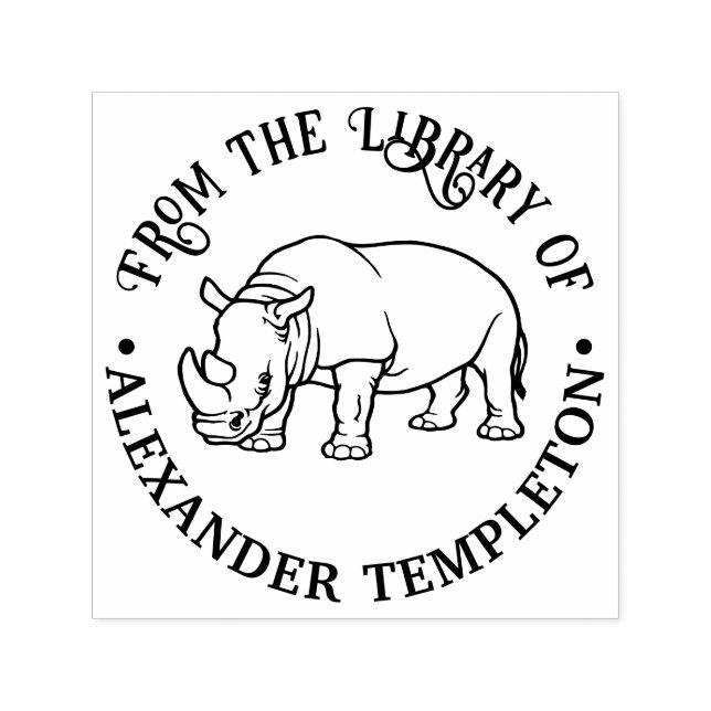 Tampon Auto-encreur Contour de rhinocéros féroce #2 Nom du livre de bi (Design)