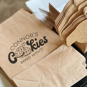 Tampon Auto-encreur Cookies préparés avec amour cœur nom personnalisé