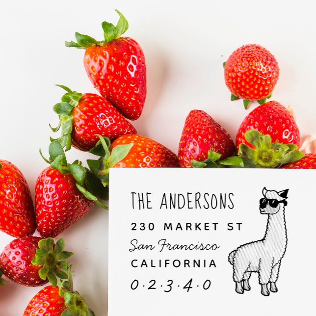 Tampon Auto-encreur Cool Alpaca Personnalisé Nom de famille et adresse (Créateur téléchargé)