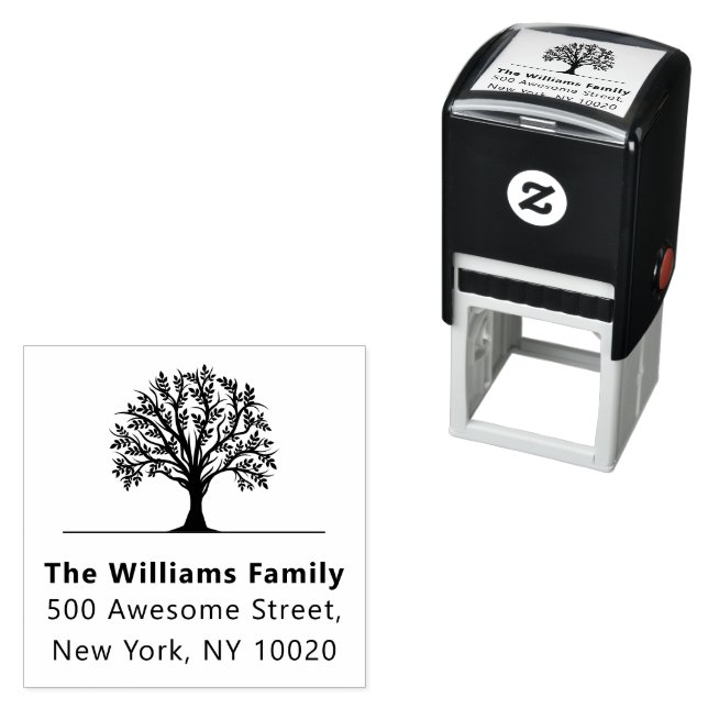 Tampon Auto-encreur Cool Trendy Tree Nom de famille Texte Adresse de r (En situation)