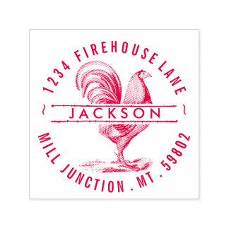 Tampon Auto-encreur Coq En Cercle Auto-Inking Adresse De Retour Timbre