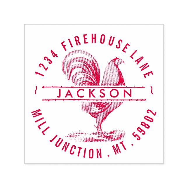 Tampon Auto-encreur Coq En Cercle Auto-Inking Adresse De Retour Timbre (Design)