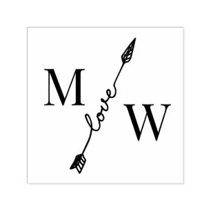Tampon Auto-encreur Couple 2 Monogramme Initial avec Espacement de Flè