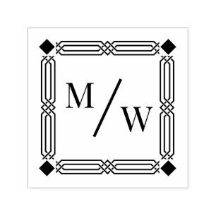 Tampon Auto-encreur Couple Art Déco Cadre 2 Monogramme Initial avec Es