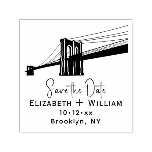 Tampon Auto-encreur Couple de mariage à Brooklyn Bridge NYC Date de sa