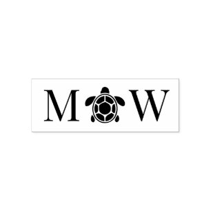 Tampon Auto-encreur Couple de Tortues Marines Mariage 2 Monogramme Ini