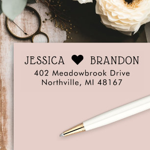 Tampon Auto-encreur Couple in Love Monogram Heart Adresse de retour